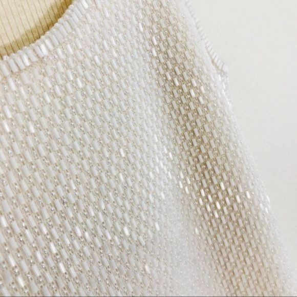 DANA BUCHMAN All Over Beaded Sleeveless Knit Wool Tank In Cream Size Small - Picture 4 of 8